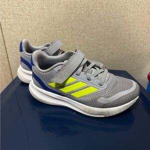 Adidas Kids Gray Sneakers with Neon Yellow Stripes
